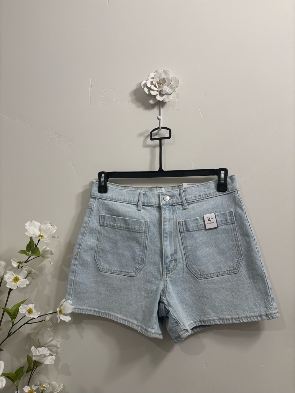 High-Rise Light Wash Denim Shorts